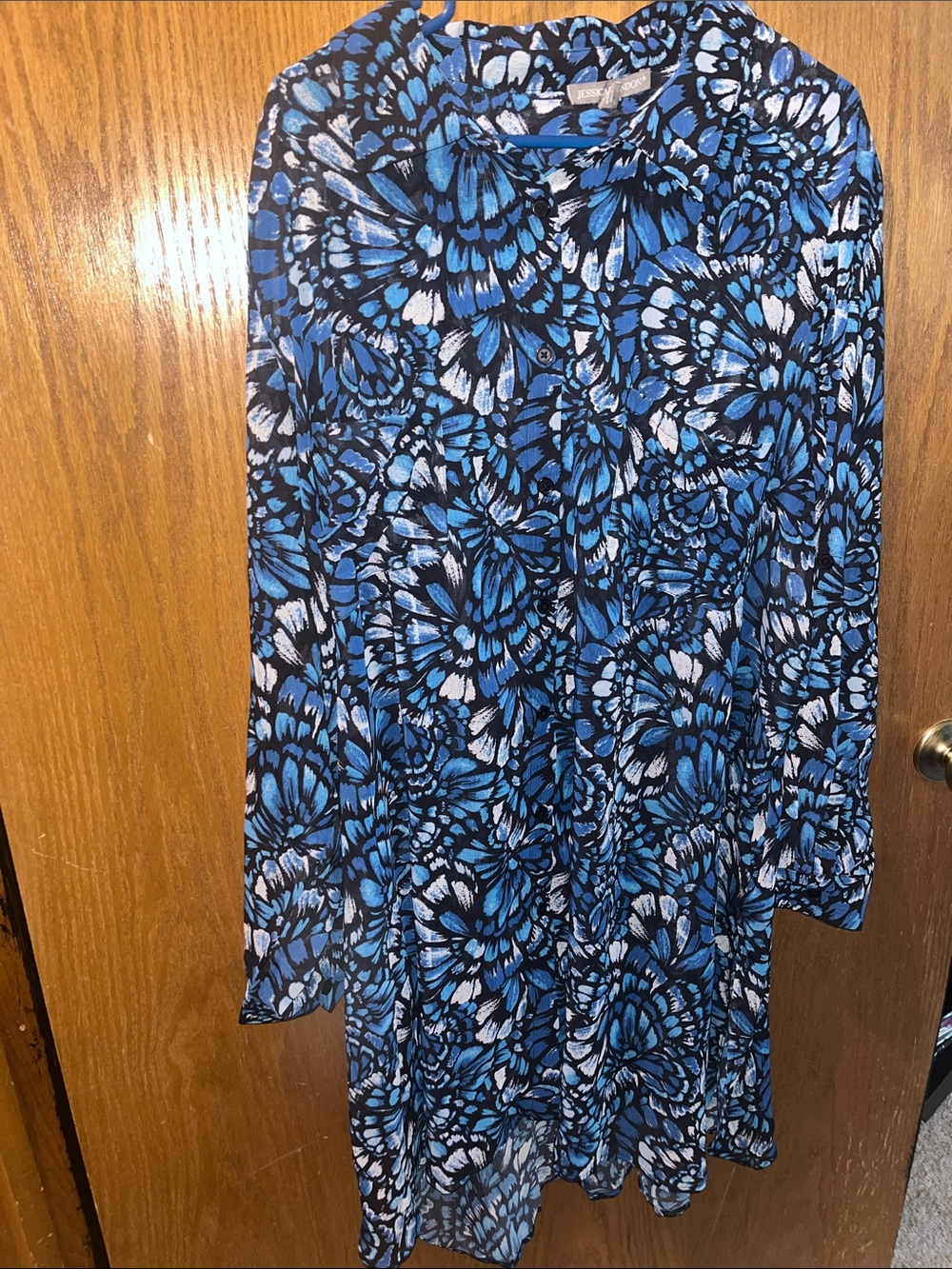 Jessica London Blue and White Floral Swim Coverup